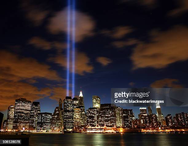 tribute lights - september 11 2001 attacks stock pictures, royalty-free photos & images