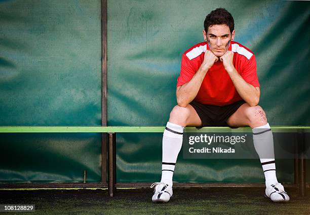 on the bench - soccer bench stock pictures, royalty-free photos & images