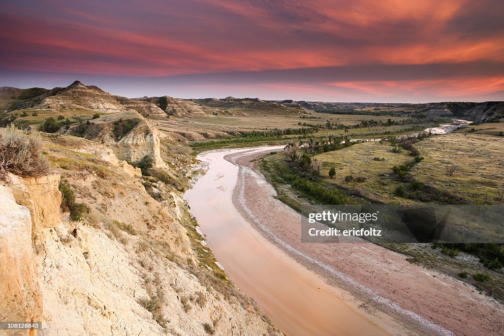 Little Missouri River Landscape at Sunset