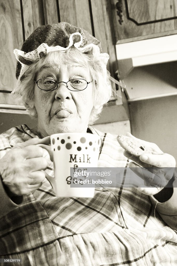 Weihnachtsfrau mit Milch und Kekse, Sepia