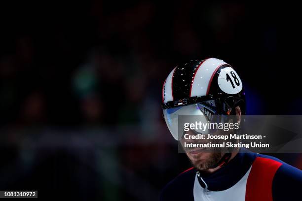 Thibaut Fauconnet of Freance looks on ahead of the Men's 1500m final during the ISU European Short Track Speed Skating Championships at...