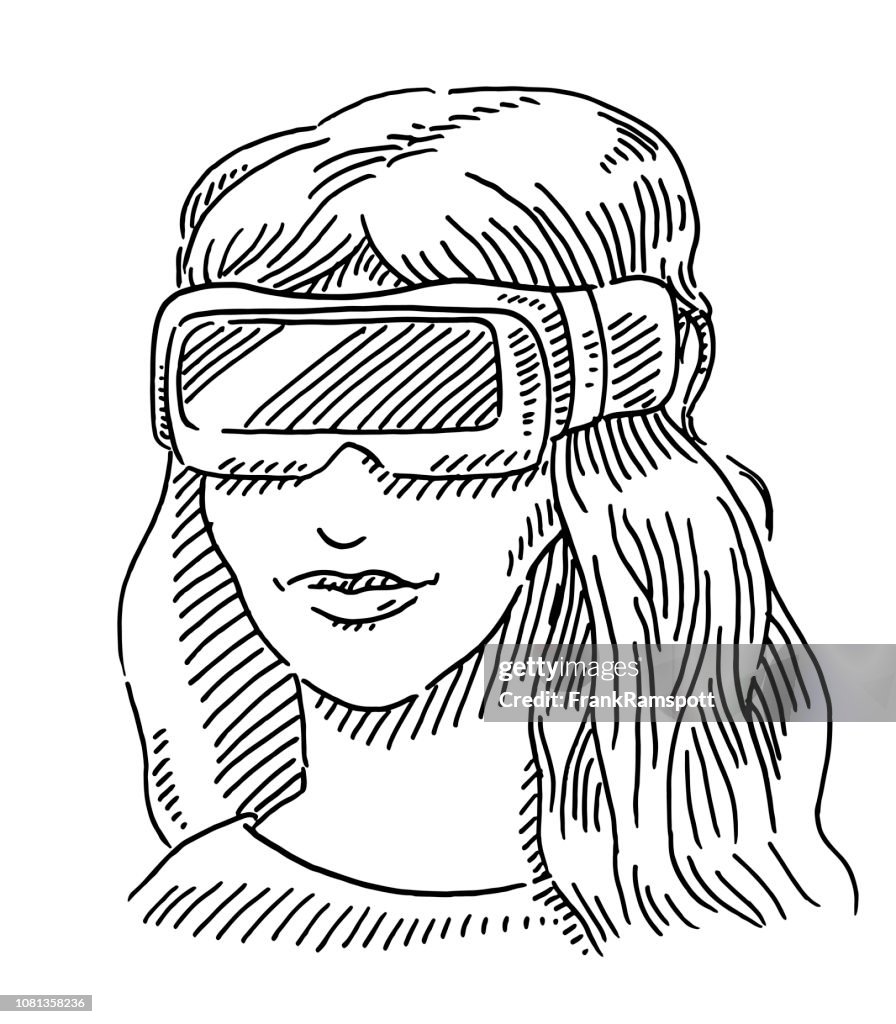 Young Woman Wearing VR Glasses Drawing