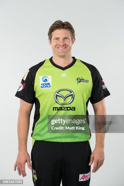 Shane Watson poses during the Sydney Thunder BBL Headshots Session at Sydney Olympics Park on December 12, 2018 in Sydney, Australia.