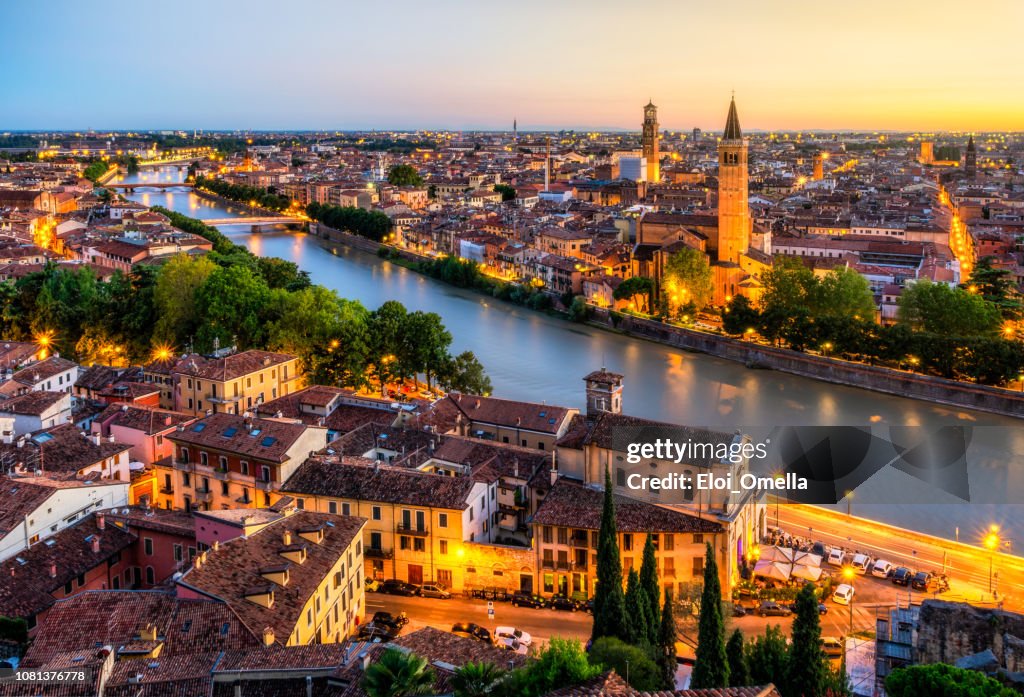 Sunset aerial view of Verona. Italy