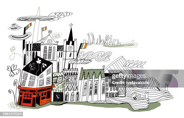 dublin in irland stadt skyline vektor-illustration - dublin castle dublin stock-grafiken, -clipart, -cartoons und -symbole