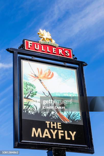 England, Hampshire, Stockbridge, The Mayfly Pub Sign