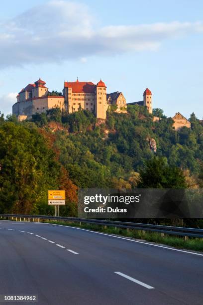 Germany, Bavaria, Romantic Road, Harburg, Empty Road and Harburg Castle