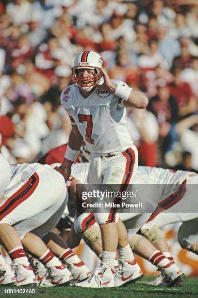 Browning Nagle, Quarterback for the University of Louisville Cardinals calls the play on the line of scrimmage against the University of Alabama...