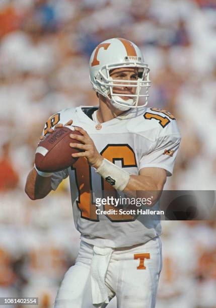 Peyton Manning, Quarterback for the University of Tennessee Volunteers runs the ball during the NCAA Southwest Conference college football game...