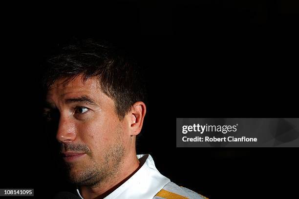 Harry Kewell of Australia talks to the media prior to an Australian Socceroos AFC Asian Cup training session at Al Wakrah Stadium on January 19, 2011...