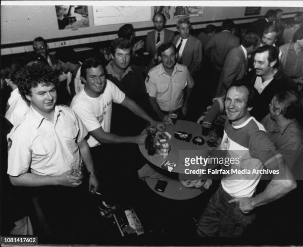 Firemen from The Rocks Firestation drinking at the Dunbarton Castle Hotel Michael Maitland, Peter Arlington, Phil Tickler, Neil Grigg and far right...