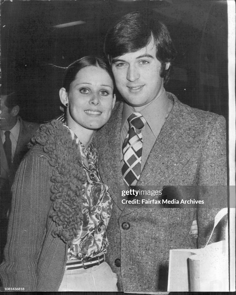 Australian Leading Ballet Star Marilyn Rowe.Pictured on her return from Arhus Denmark where on operation was performed on her leg.Pictured with her husband Christopher Maver who is Stage Director with the Australian Ballet.Left: Marilyn Rowe with her husb