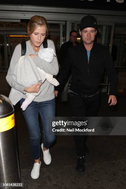 Declan Donnelly and wife Ali Astall arrive at Heathrow Airport after returning from 'I'm a Celeb, Get me out of here!' on December 12, 2018 in...