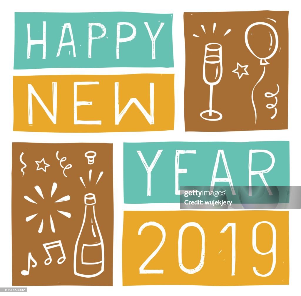 Hand drawn New Year's card 2019
