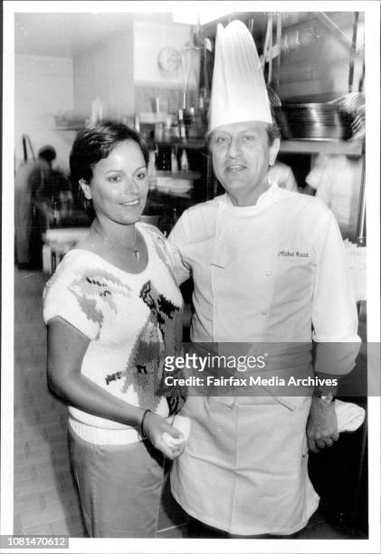 Famous French Chef, Michel Roux and his wife in the kitchen of the Treasury Restaurant, Intercontinental Hotel. January 22, 1987. .