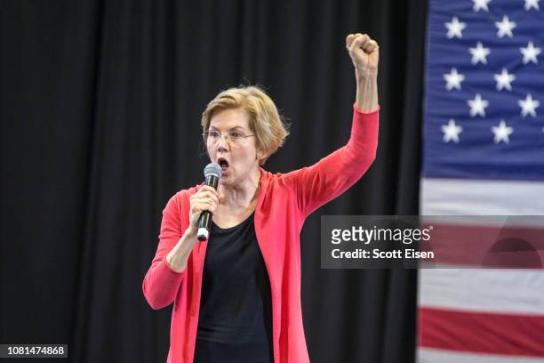 Sen. Elizabeth Warren , speaks during a New Hampshire organizing event for her 2020 presidential exploratory committee at Manchester Community...