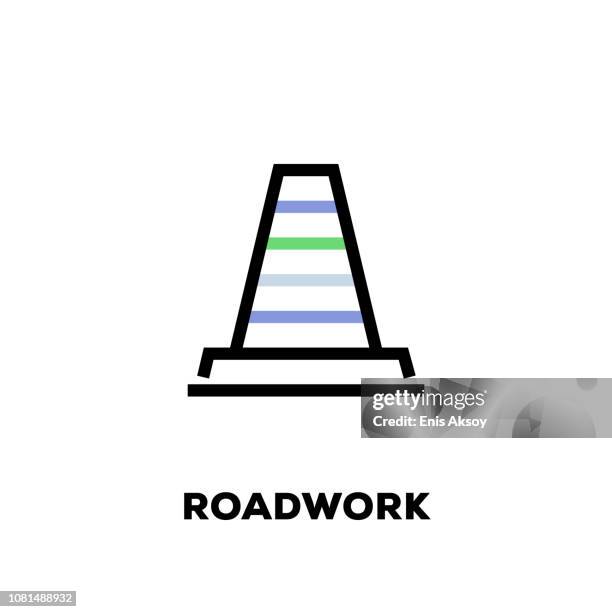 roadwork line icon - road construction worker stock illustrations