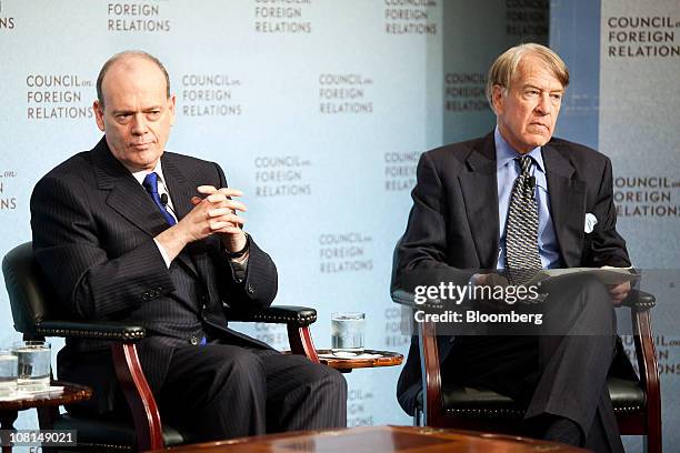 Michael Mandelbaum, director of American Foreign Policy at John Hopkins University of Advanced International Studies, left, and Roger Altman,...