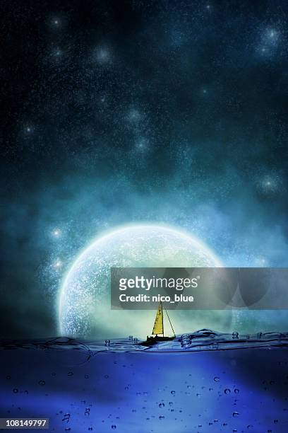 sailing by moonlight - sailing ship night stock pictures, royalty-free photos & images
