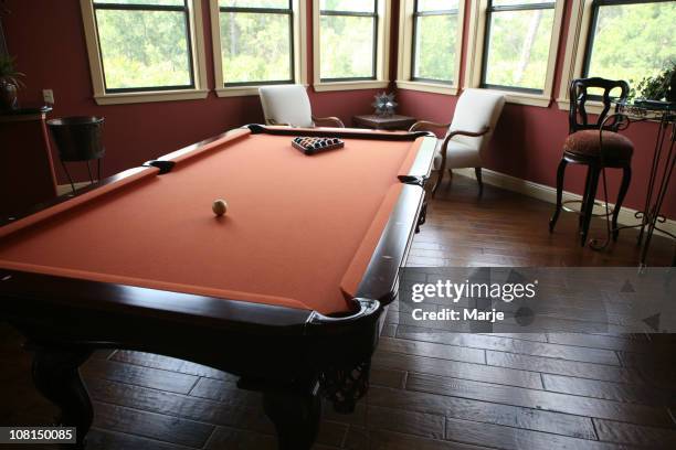 pool table in home game room - man cave stock pictures, royalty-free photos & images