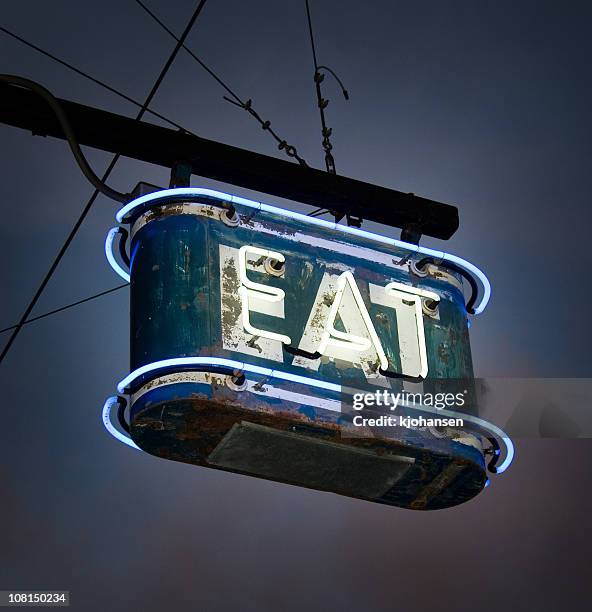 neon eat sign - vintage restaurant stock pictures, royalty-free photos & images