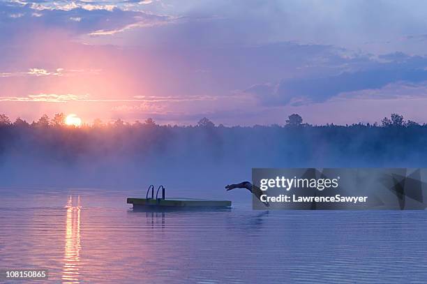 summer vacation morning swim, #1 - floating-platform stock pictures, royalty-free photos & images