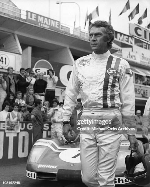 Le Mans, France Actor Steve McQueen wears his Tag Heuer Monaco watch in a scene from the movie 'Le Mans in 1971 in Le Mans, France.