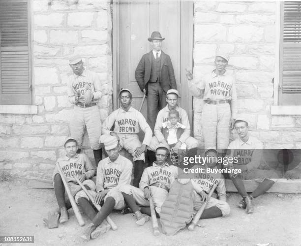 Group portrait of the baseball players from Morris Brown College, 1900.