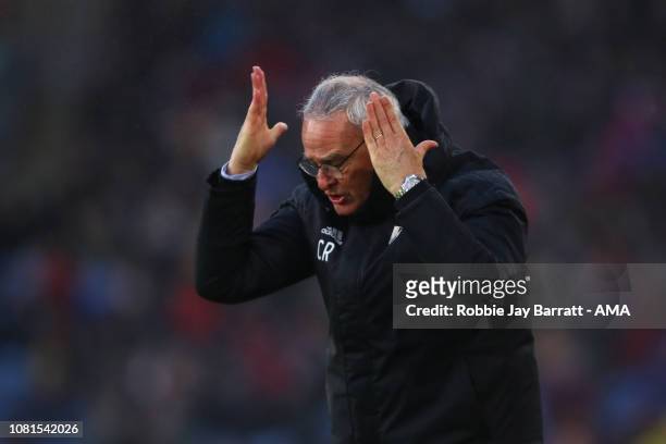 Claudio Ranieri the head coach / manager of Fulham gestures during the Premier League match between Burnley FC and Fulham FC at Turf Moor on January...