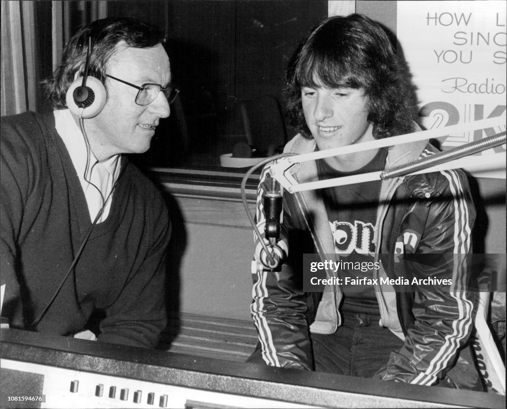 Seventeen year old Esperance transport worker Stan Thornton who found pieces of Skylab in his hack yard (early July 79) and took them to San Francisco to claim a reward pictured at 2KY radio station today (Sunday) after his return back to Australia.Stan i