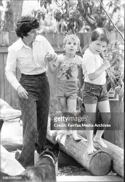 Strathfield Council Ald. Helen L'Orange at her Strathfield home.Ald. L'Orange seen with her two sons, Paul 5 and and Timothy 3, in the backyard of...