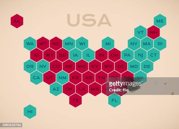 usa united states hexagonal states map - southeast stock illustrations