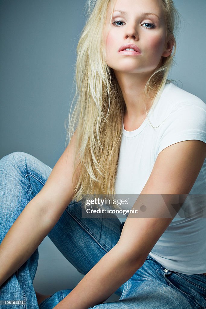 Young Woman Wearing T-Shirt and Jeans