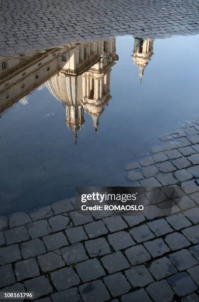 reflection - the church of sant'angese in agone - cobblestone puddle stock pictures, royalty-free photos & images