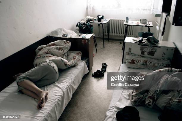 loneliness - dirty bedroom stock pictures, royalty-free photos & images