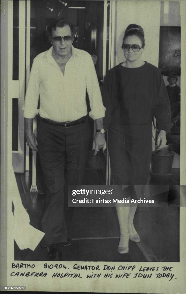 Don Chip Senator Don Chipp leaves the Canberra hospital with his wife Idun ...