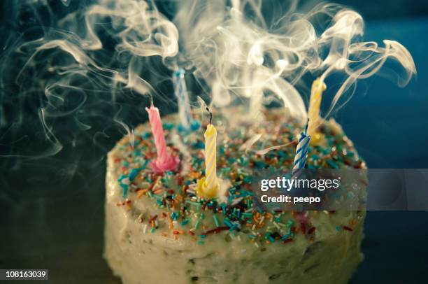 birthday cake with blown out candles - cake candles stock pictures, royalty-free photos & images