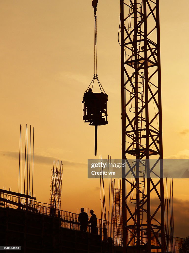 Construction site at sunset