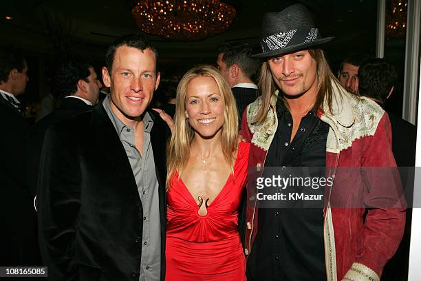 Lance Armstrong, Sheryl Crow and Kid Rock during Clive Davis' 2005 Pre-GRAMMY Awards Party - Red Carpet at Beverly Hills Hotel in Beverly Hills,...