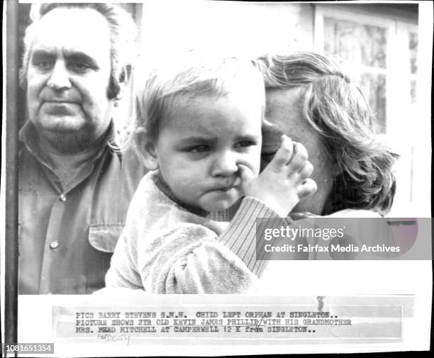 Child Left Orphan At Singleton -- 2yr old Kevin James Phillip with his grandmother Mrs. Audrey Mitchell at Camperwell 12K from Singleton. May 1,...