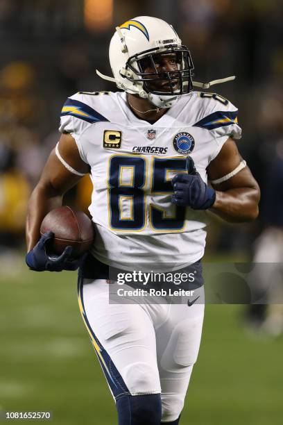 Antonio Gates of the Los Angeles Chargers in action before the game against the Pittsburgh Steelers at Heinz Field on December 2, 2018 in Pittsburgh,...