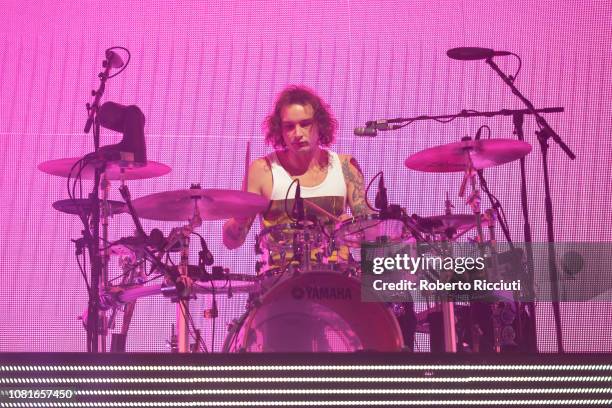 George Daniel of The 1975 performs on stage at The SSE Hydro on January 12, 2019 in Glasgow, Scotland.
