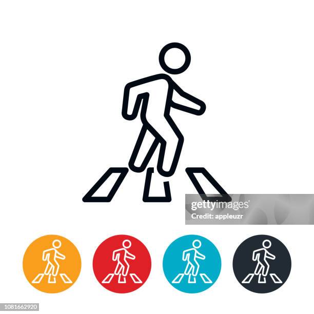 person in crosswalk icon - crossing road stock illustrations