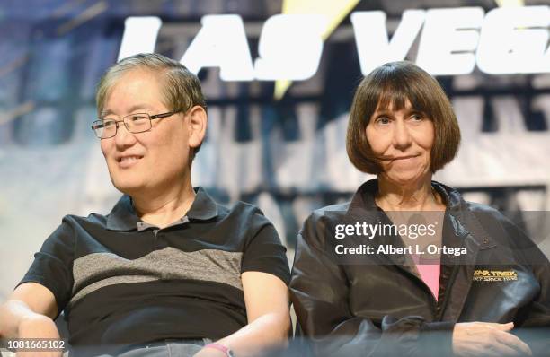 Artists Michael Okuda and Denise Okuda attend Day 3 of Creation Entertainment's 2018 Star Trek Convention Las Vegas at the Rio Hotel & Casino on...