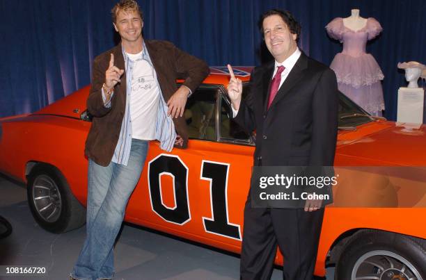 John Schneider and Peter Roth, president of Warner Bros. Television, with the original General Lee from The Dukes of Hazzard