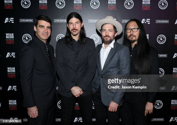 Bob Crawford, Seth Avett, Scott Avett and Joe Kwon of musical group The Avett Brothers attend Willie: Life and Songs of an American Outlaw at...