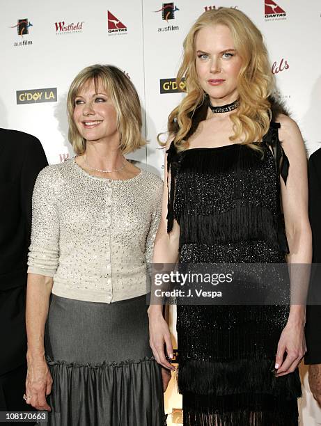 Olivia-Newton John and Nicole Kidman during 2nd Annual Penfolds Gala Black Tie Dinner - Red Carpet at Century Plaza Hotel in Los Angeles, California,...