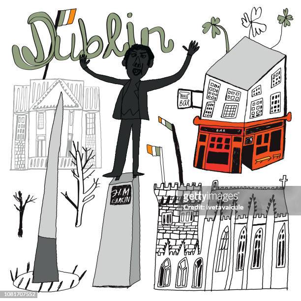 ilustrações de stock, clip art, desenhos animados e ícones de dublin in ireland city skyline vector illustration - dublin castle dublin