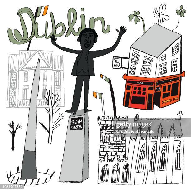 dublin in ireland city skyline vector illustration - dublin castle dublin stock illustrations