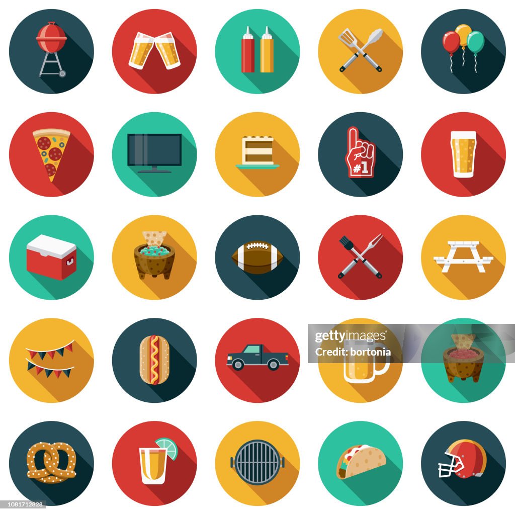 Football Flat Design Icon Set